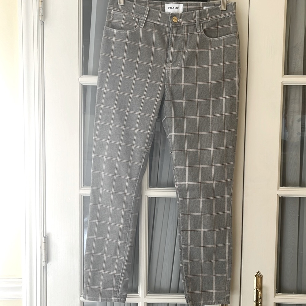 Frame denim straight leg plaid jeans